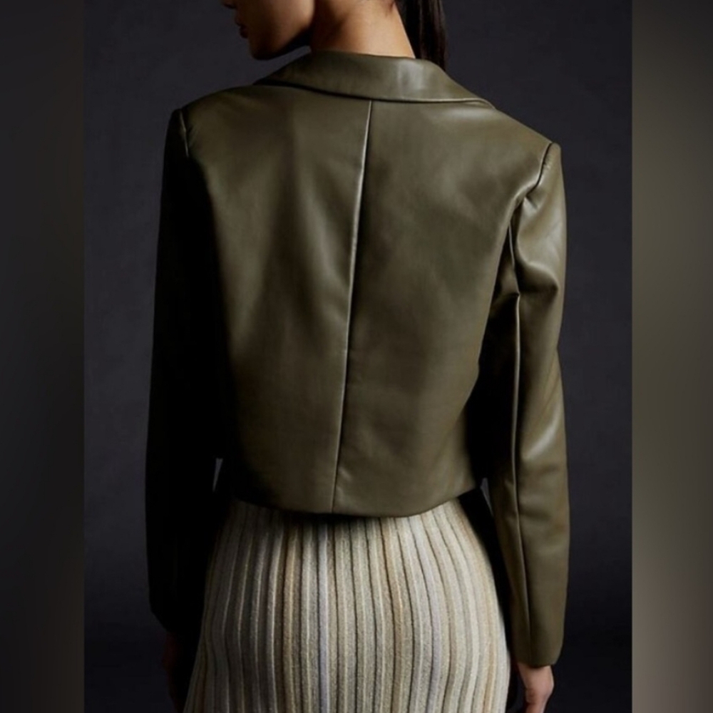 🌿Avec Les Filles | Anthropologie Soft Faux-leather Olive Blazer/Jacket - Picture 9 of 9